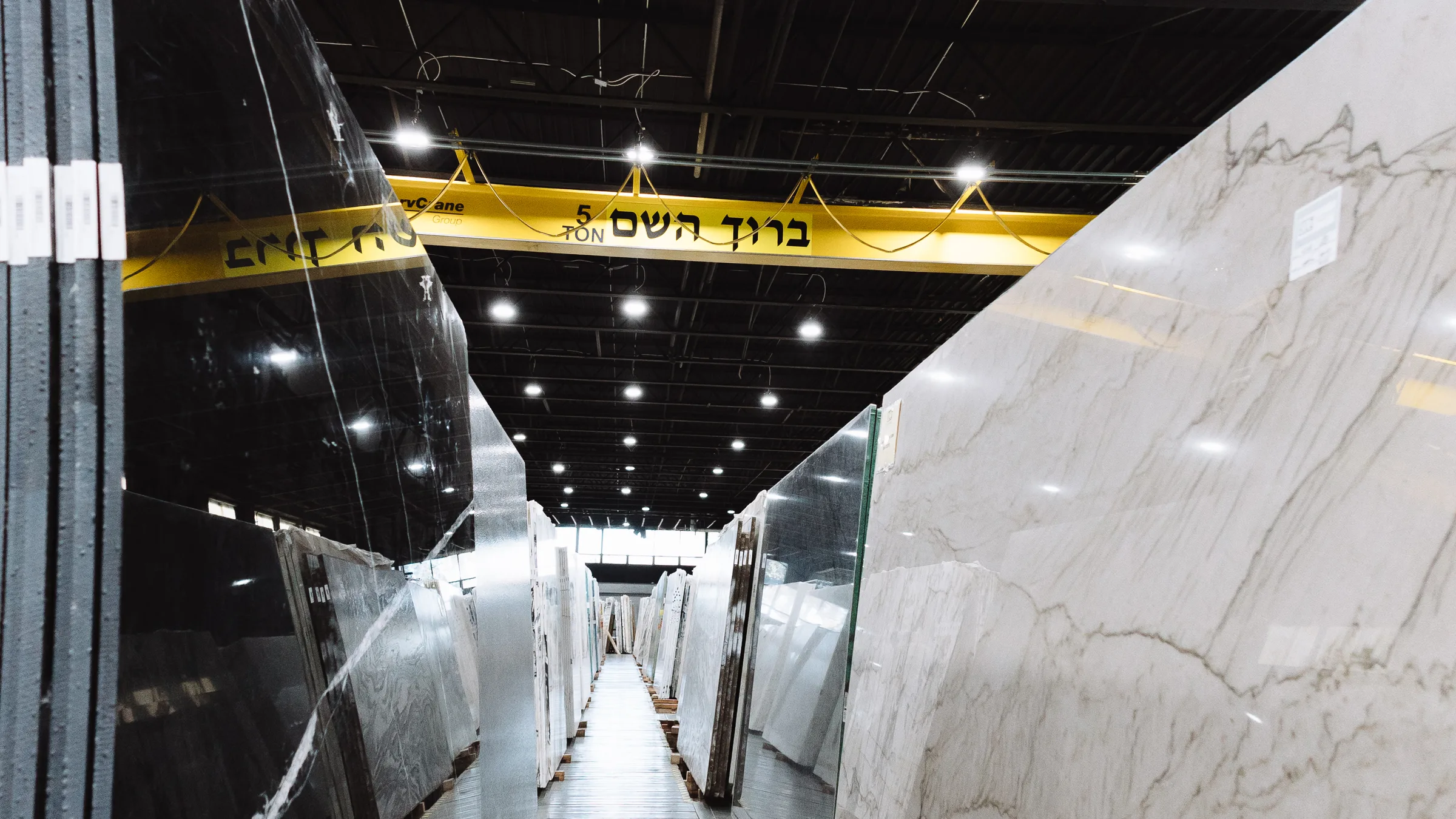 The main slab aisle beneath the overhead gantry crane